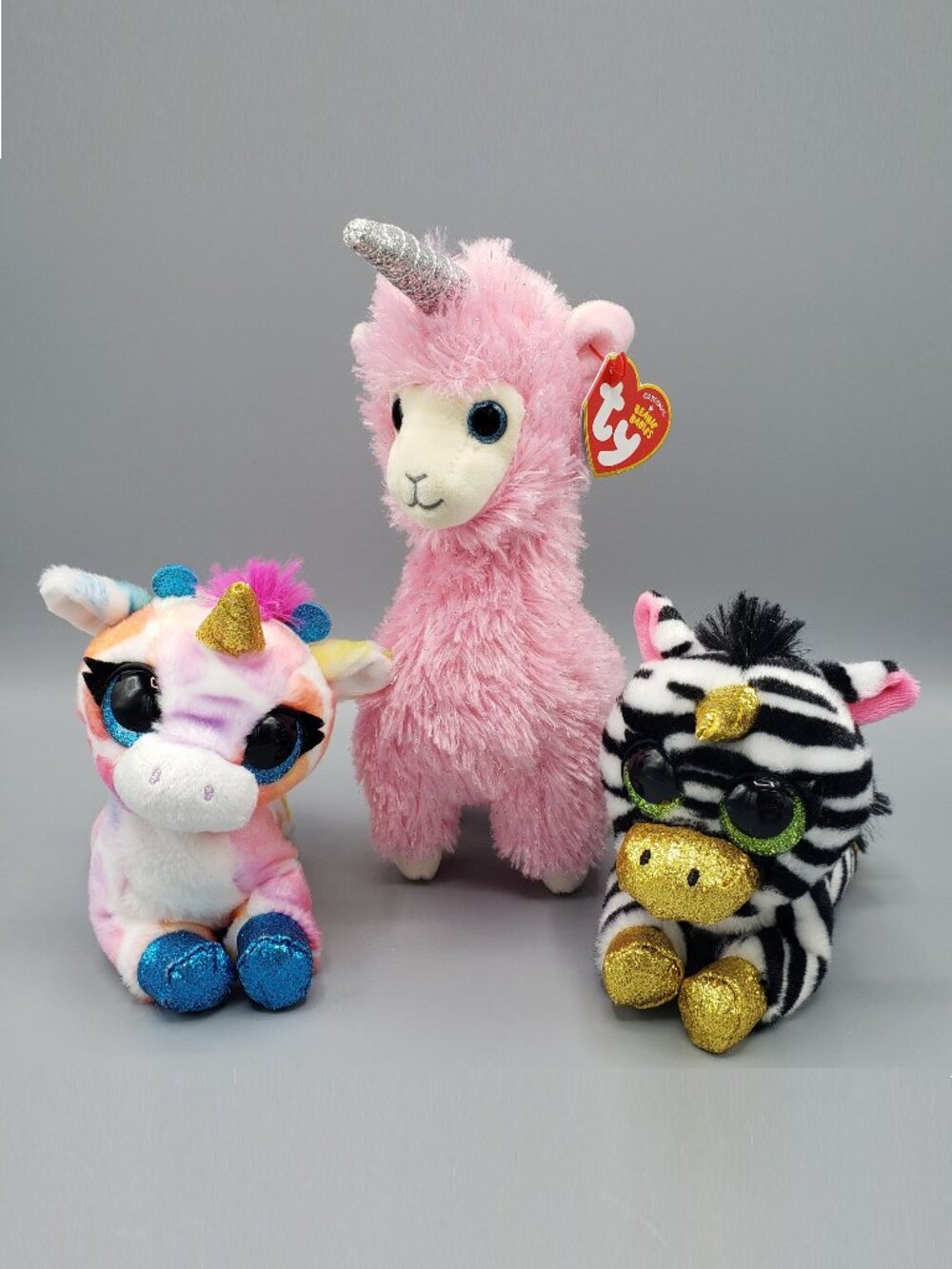 Lot of 3 Unicorn Plush Ty Lana Coco Surprise Rainbow Squish Glitter Eyes Feet